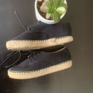 Black canvas tie up espadrille with slight platform shoes